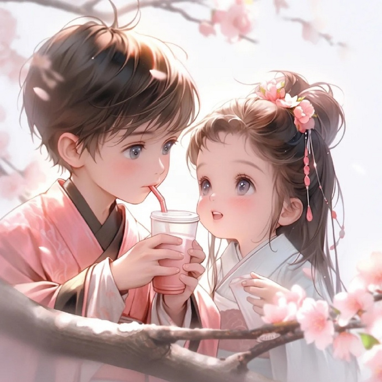 甜心蜜梨奶茶情侣头像