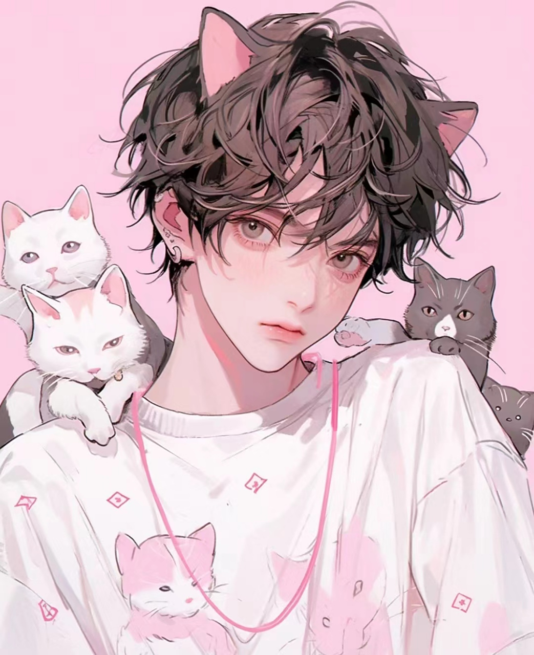 动漫头像猫系男友,超帅的男生头像[粉色版]#动漫头像# #微信头像