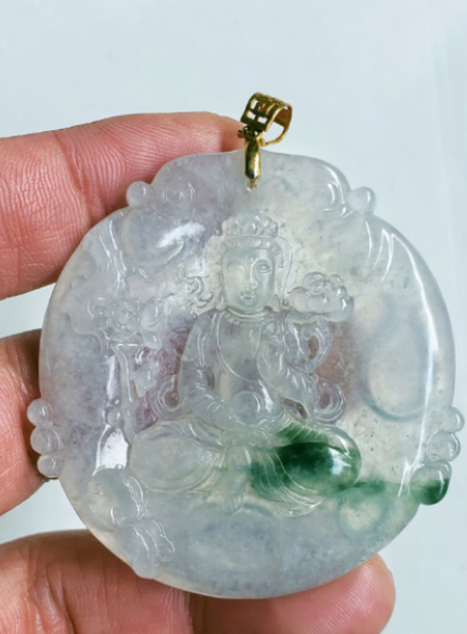 点击头像看直播# #翡翠#老坑冰种飘蓝花·大势至菩萨》种老冰润,感栽