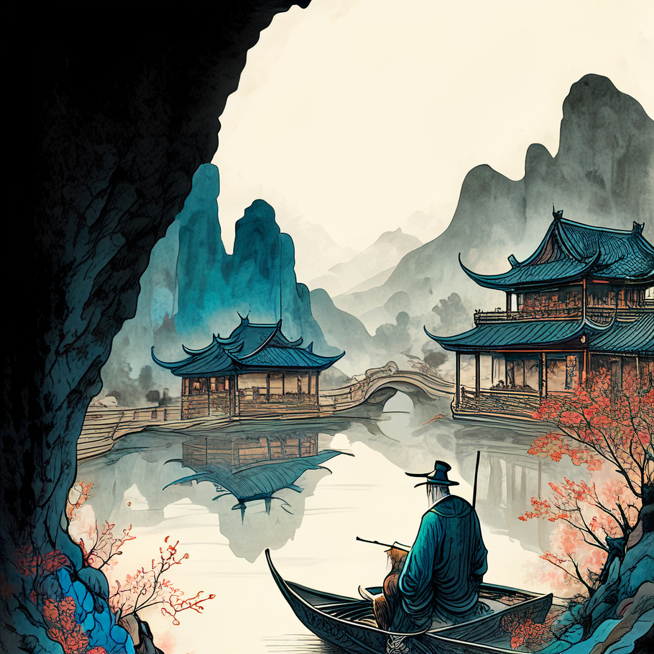 何处吹箫客,扁舟过洞庭.优雅,闲适,安谧#百度ai绘图黑科技