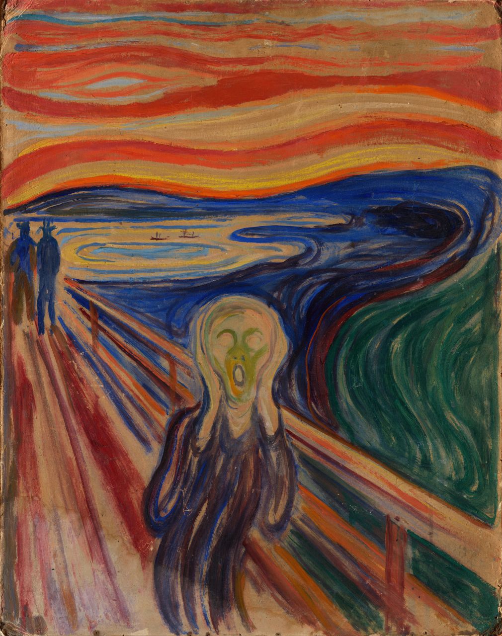 呐喊  画作名称:the scream 中文名称:呐喊 画 家:爱德华·蒙克