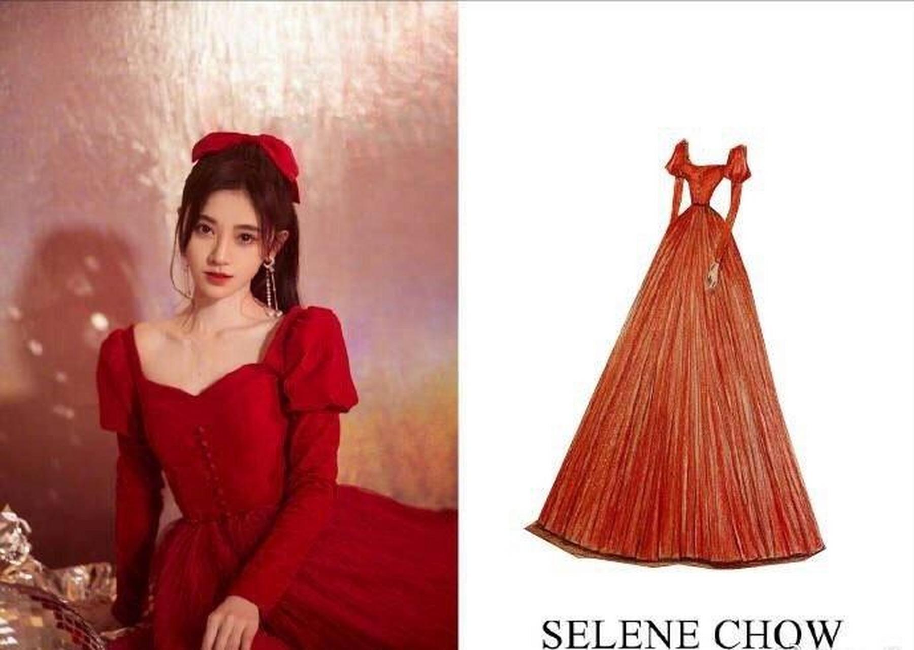 春晚后台,鞠婧祎身穿红色丝绒公主连衣裙,戴蝴蝶结发带,又甜又可爱