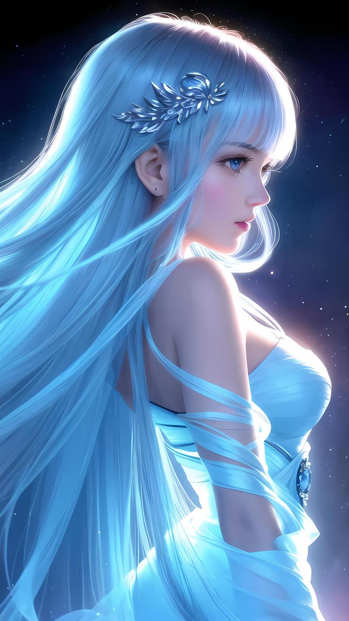 动漫壁纸##ai绘画#冰蓝少女,喜欢的就下载成为你的手机壁纸吧.