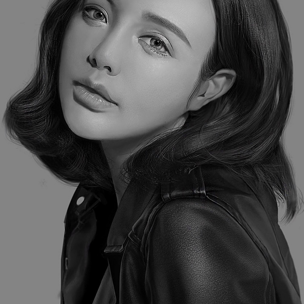 美妆女神人物肖像素描 这是一张手绘板绘制的人物肖像素描(临摹的美妆