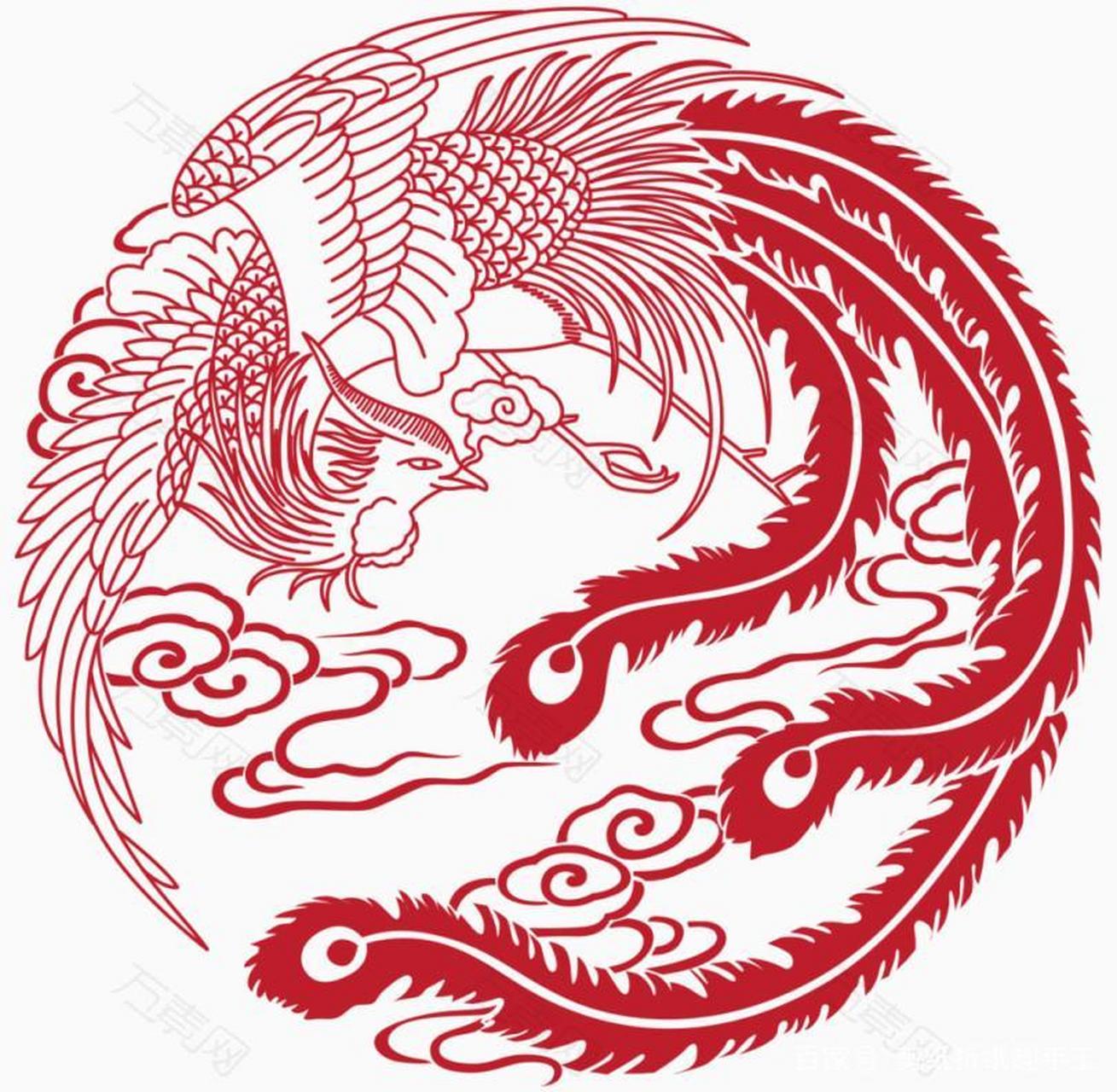 凤凰剪纸:凤凰是中国古代神话中的百鸟之王,四灵之一.