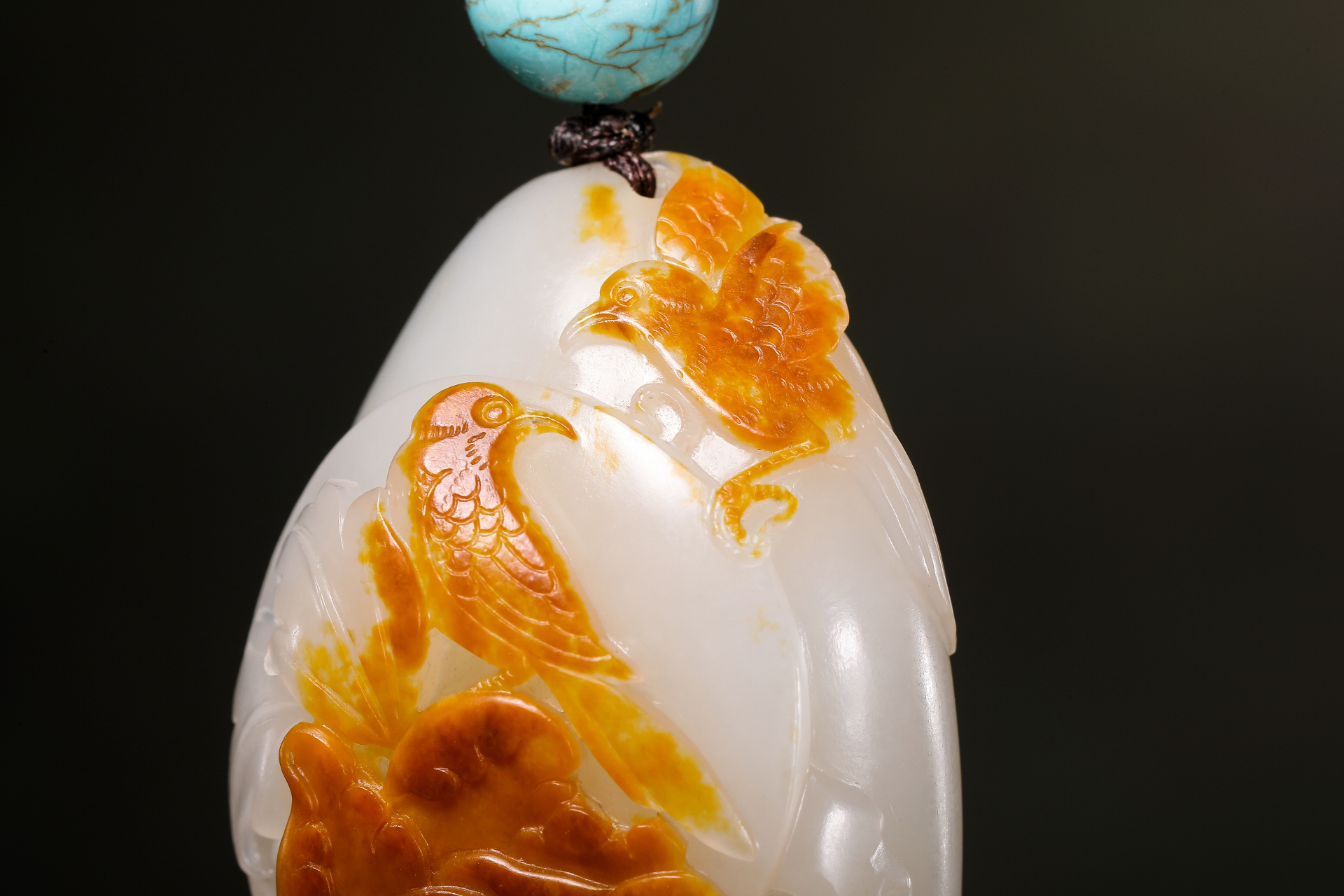 和田玉籽料 红皮白肉花鸟挂件 喜事连连