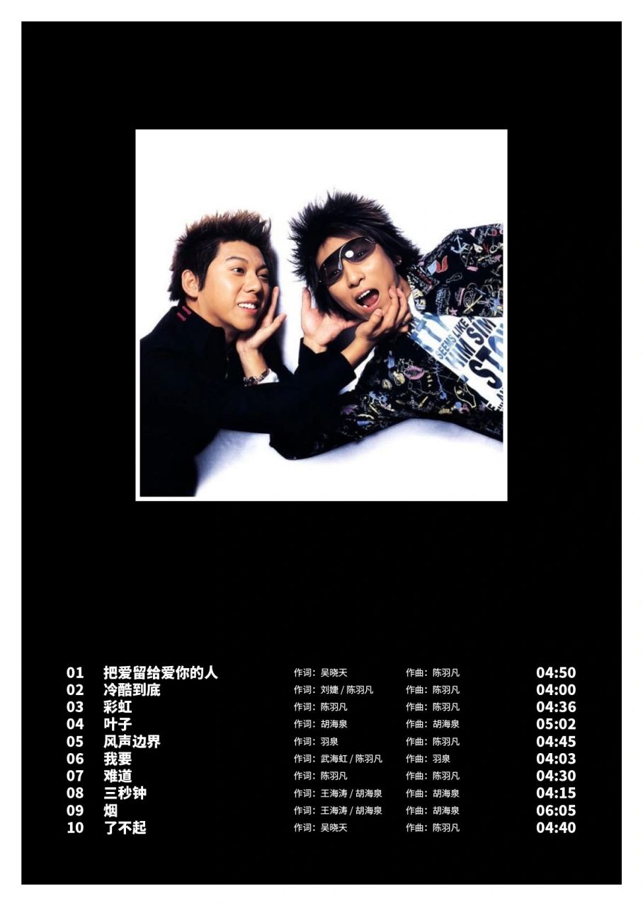 羽泉《冷酷到底》专辑推荐  发行日期:2000-09-01 专辑曲目: 01  把爱