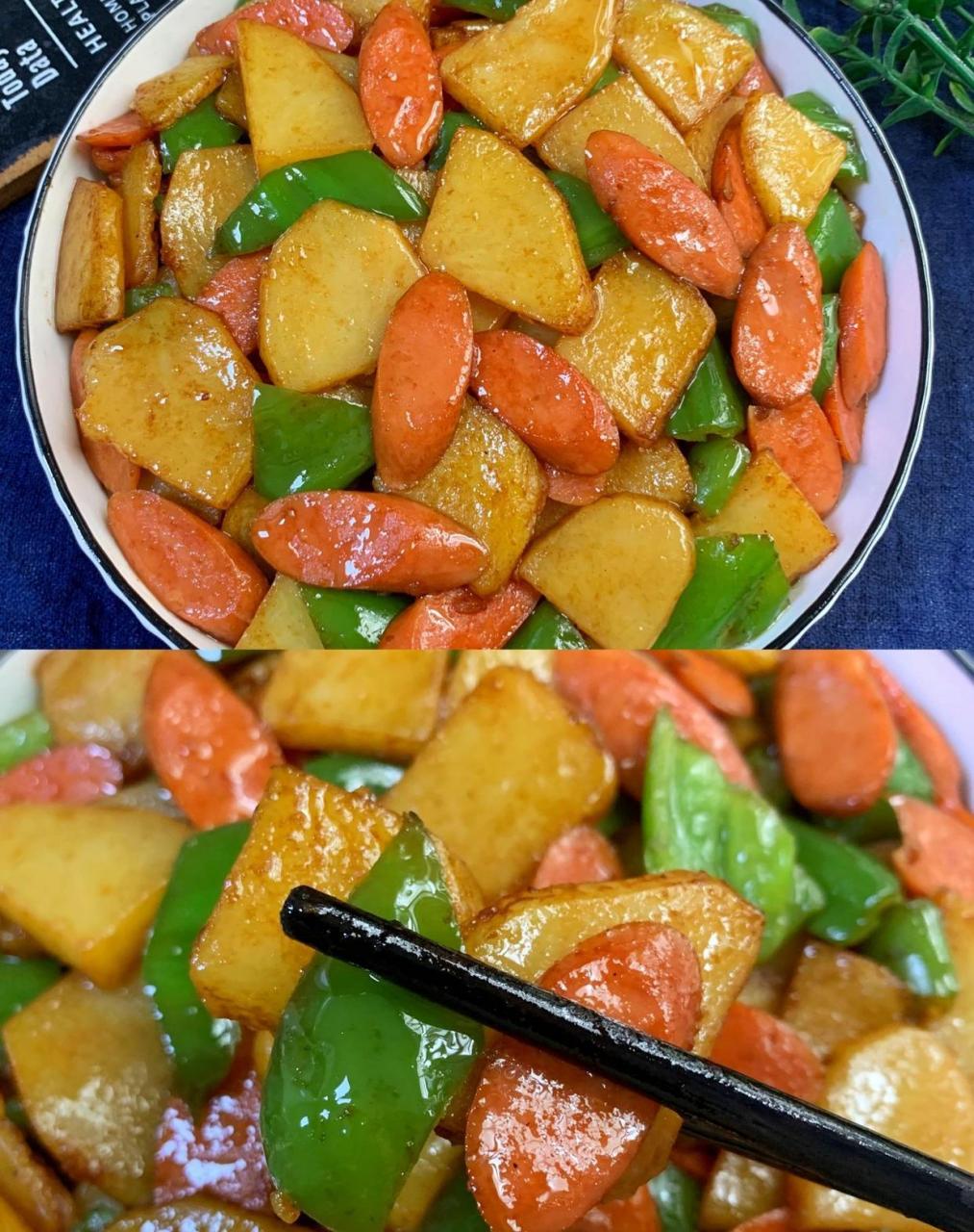 青椒土豆炒火腿肠!