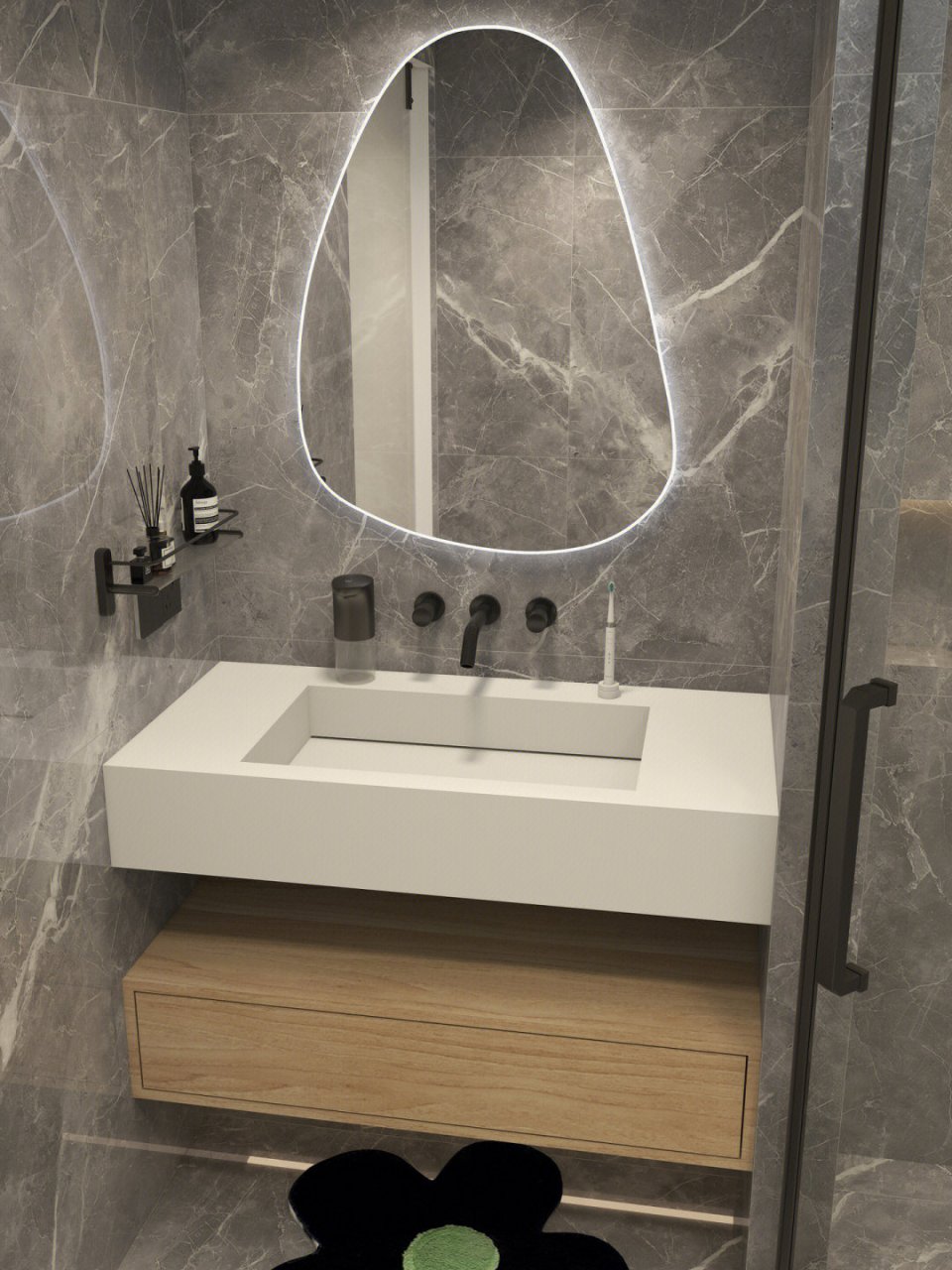 好看又实用的卫生间谷仓门设计~ 卫生间正对着餐厅,略显尴尬.