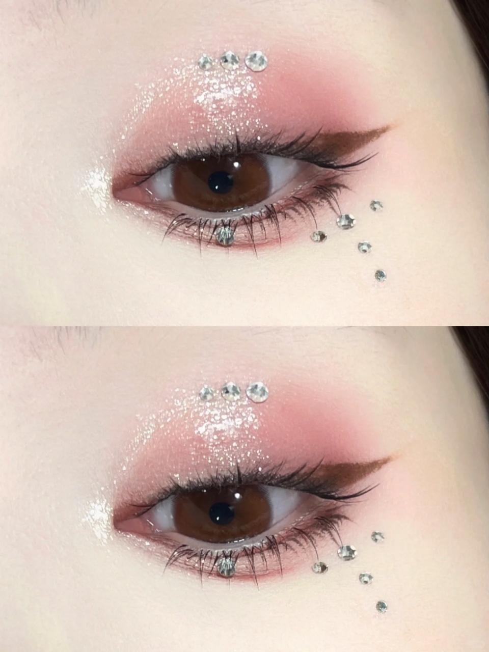 夏日甜心粉玫瑰碎钻女团眼妆教程 碎钻女团眼妆[ 一整个心动