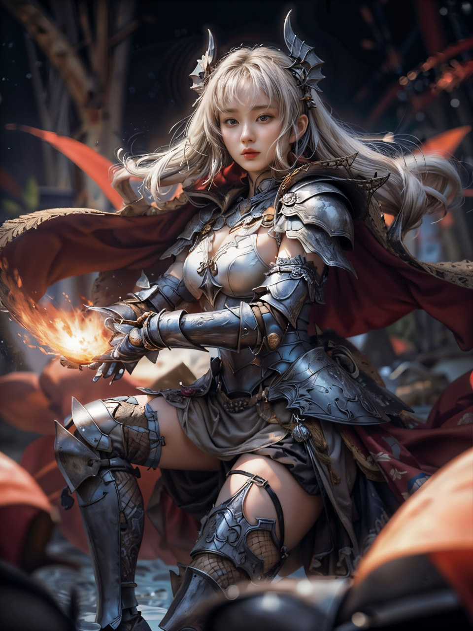 ai美女图片#每日ai美女秀	她身披一副镶嵌着银色护甲的战士盔甲,如