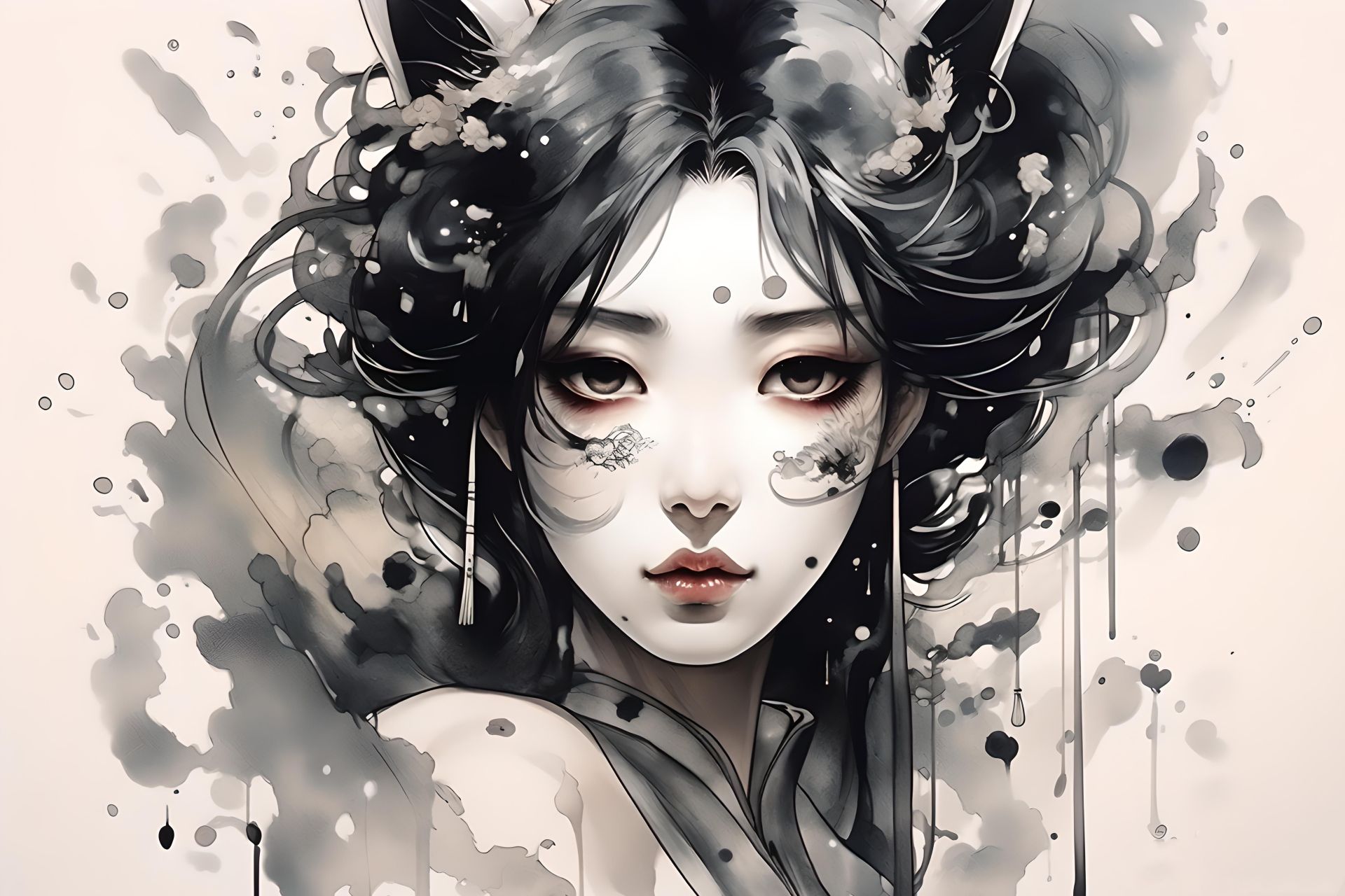 目眸如翠映花颜,水墨画风#二次元##古风##古风美女##水墨画##古风插画