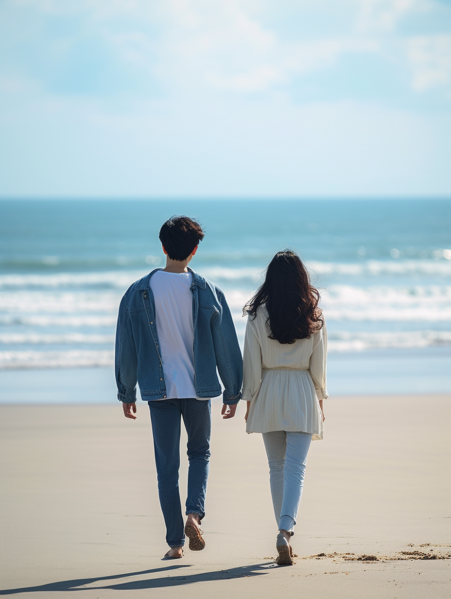 回头凝视壁纸情侣面朝大海的图片唯美男女站着大树下背影椰子树下情侣