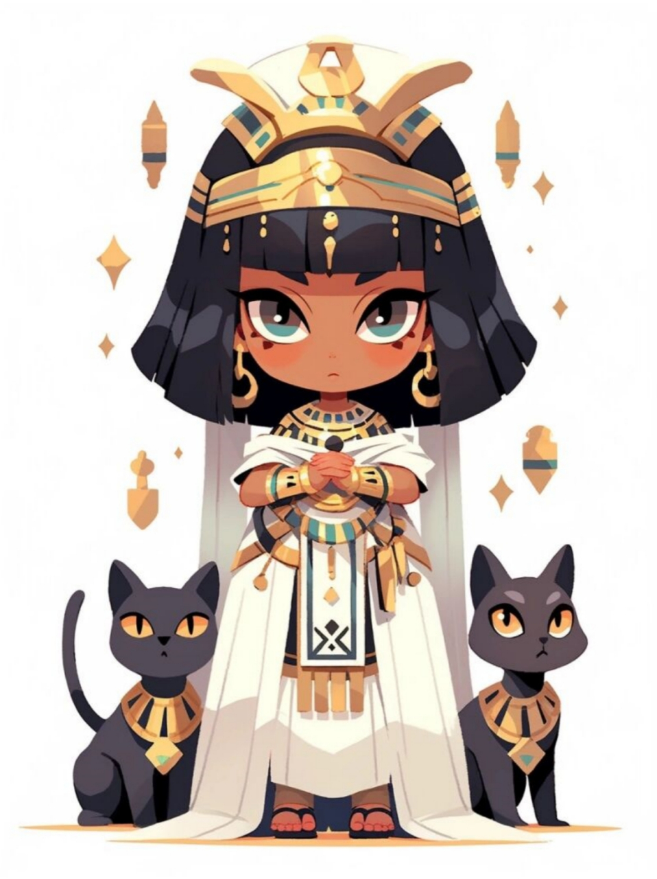 q版插画古埃及白袍神明少女  95夜幕下,逝者的灵hun97伴着太阳神