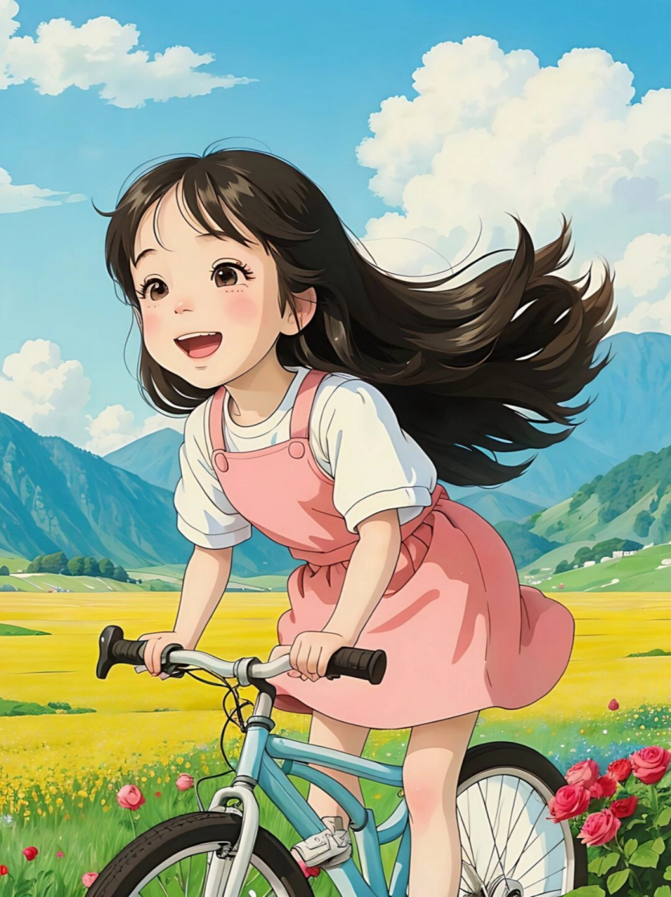 治愈的小女孩  骑着自行车自由自在的感觉