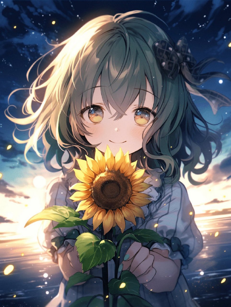 星空下太阳花女孩治愈背景图/壁纸  76好温暖9720422099