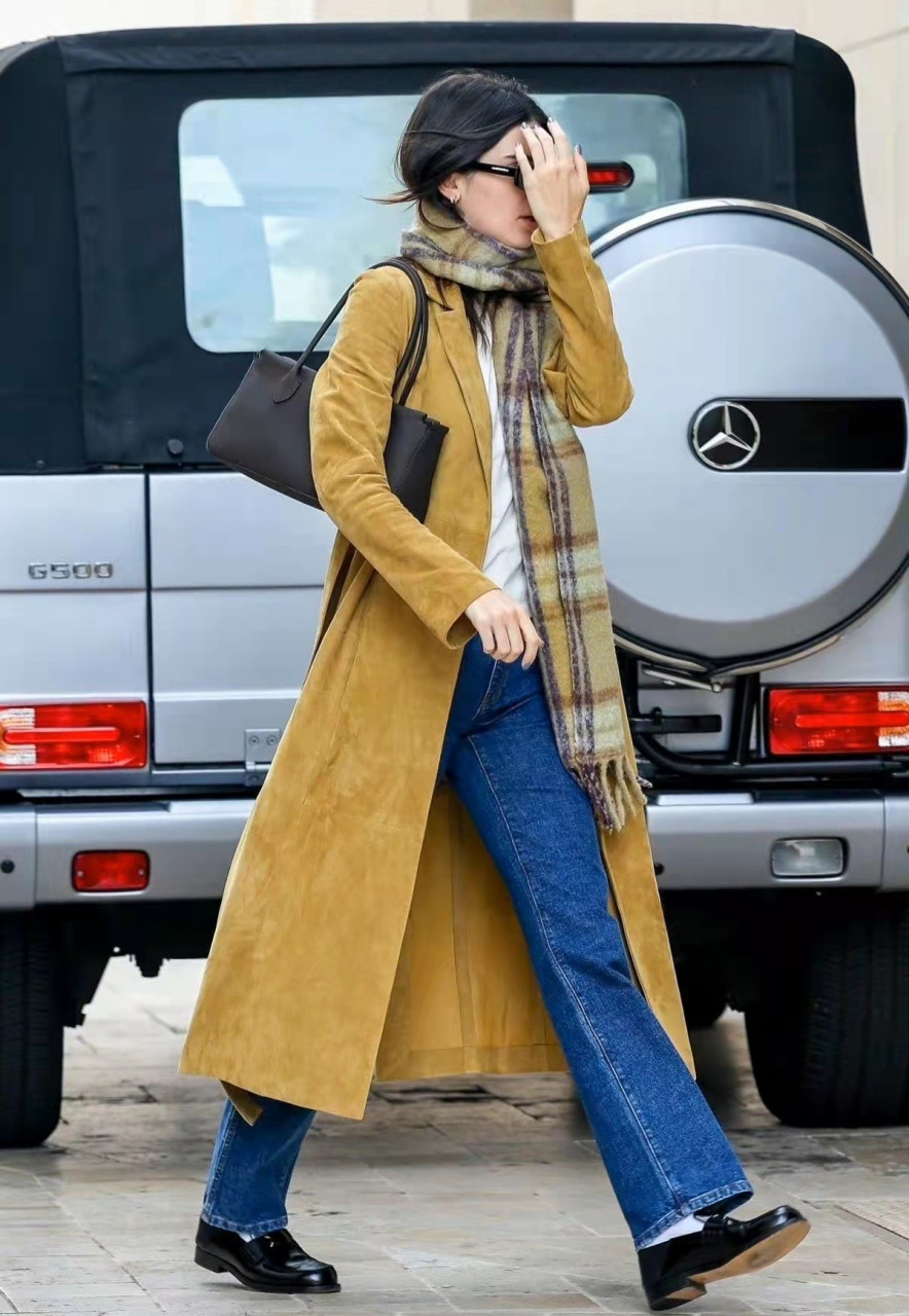 来一组欧美街拍kendall jenner出街私服:冬季大衣学院风穿搭,真是