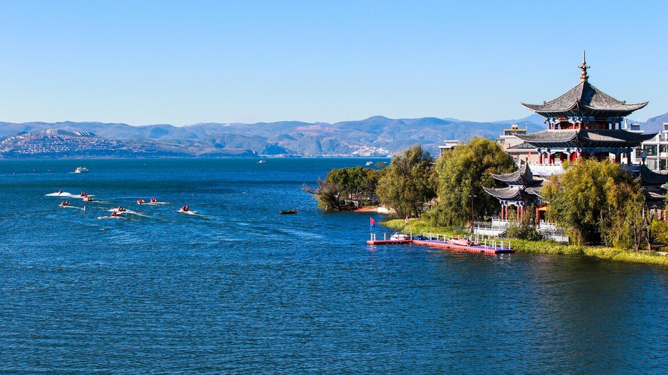 在蓝天下显得恬静美丽,放眼望去,整个界海像是变成了一片蓝色梦幻,风