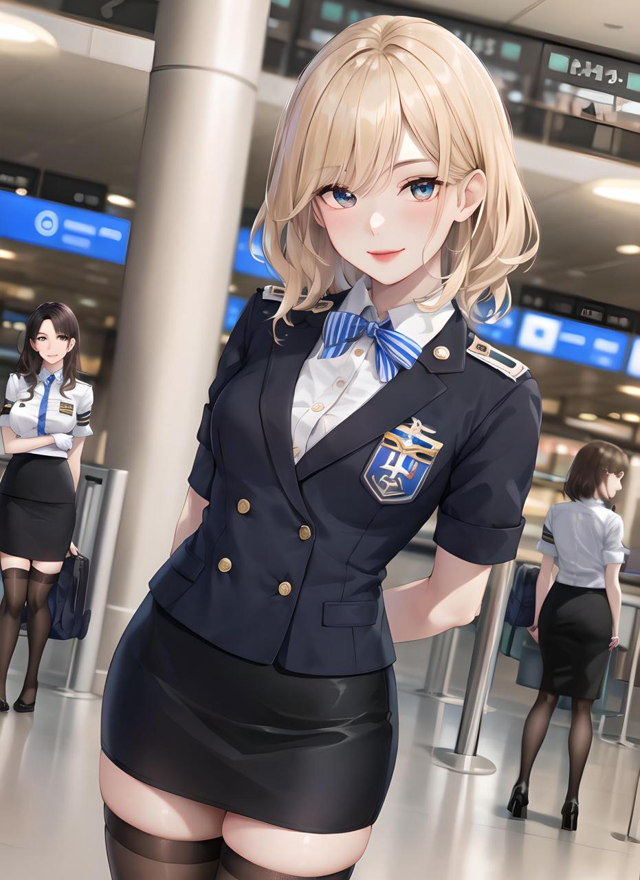动漫壁纸---二次元空姐系列 候机大厅内,一位婀娜多姿的二次元空姐