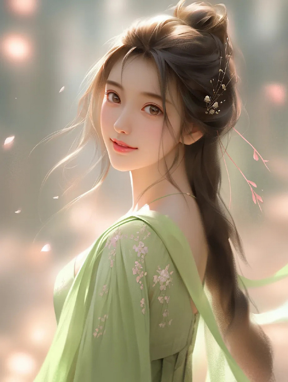 国风汉服绿衣系少女头像 #古风插画