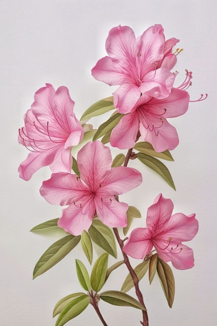 绘画素材:杜鹃花  杜鹃花是一种美丽而富有季节性的花卉,其盛开的花朵