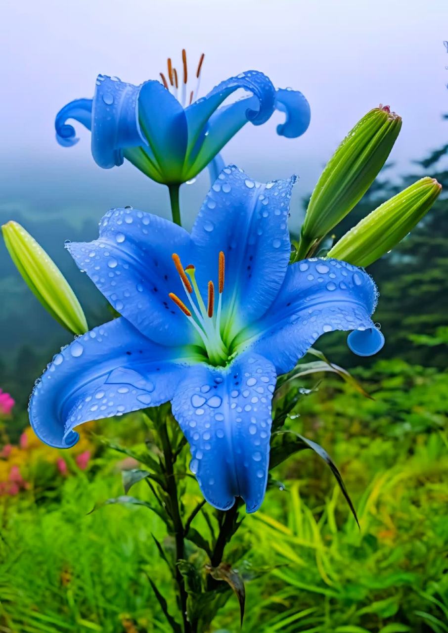 蓝色百合花真实照片图片