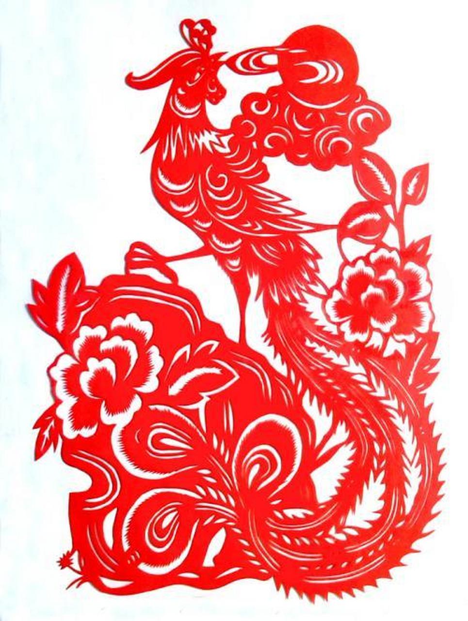 凤凰剪纸:凤凰是中国古代神话中的百鸟之王,四灵之一.