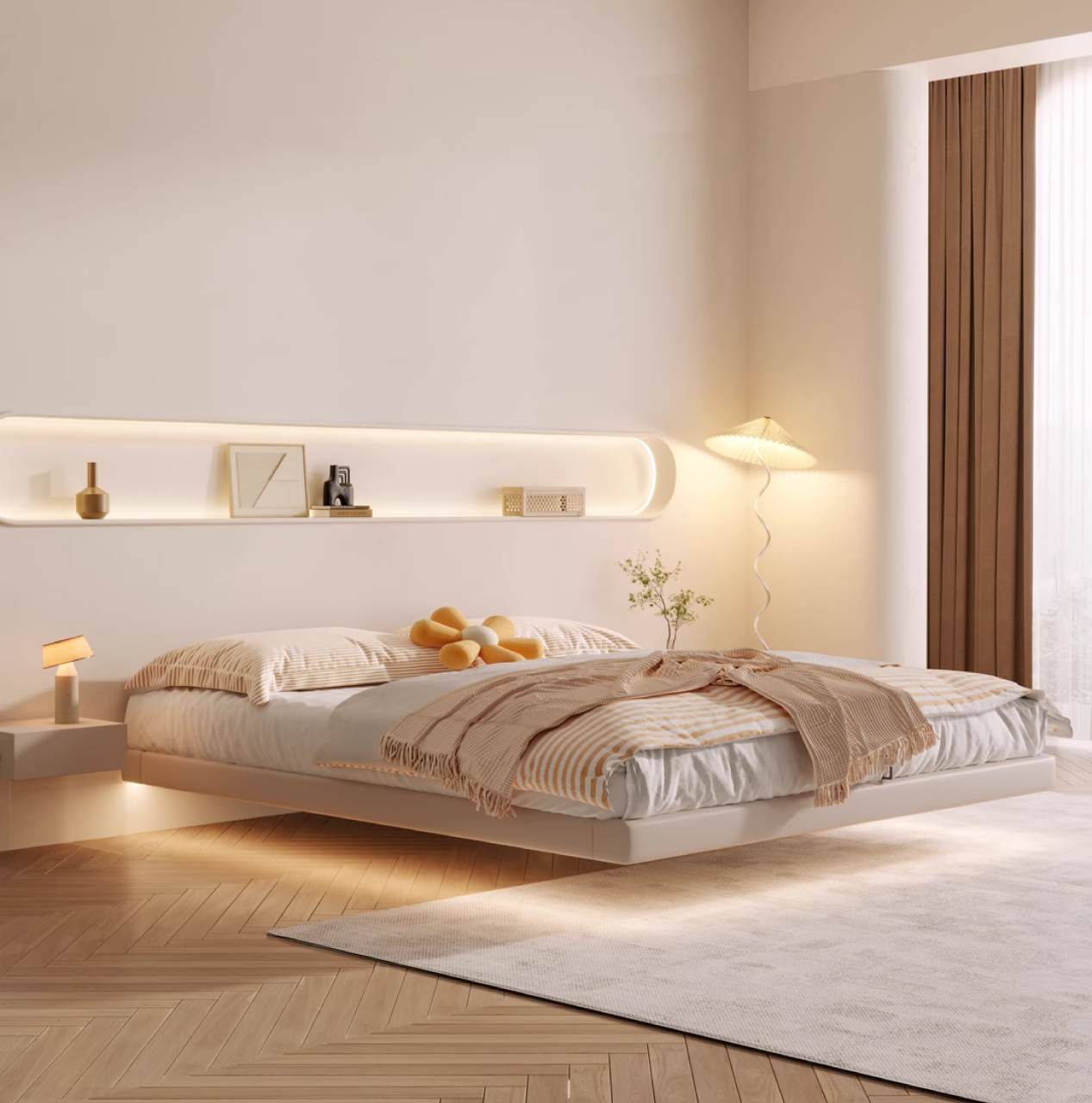 你是否想过,放弃传统的床头设计,让卧室空间更开阔,更灵活?