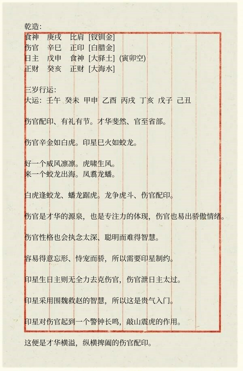 乾造: 食神    庚戌    比肩  [钗钏金] 伤官    辛巳    正印  [白腊