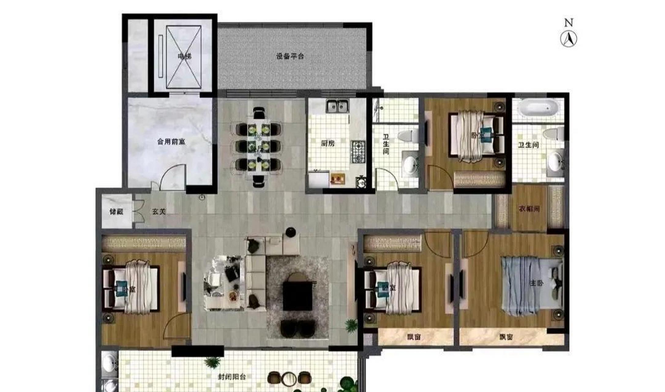 四室两厅两卫160户型图图片