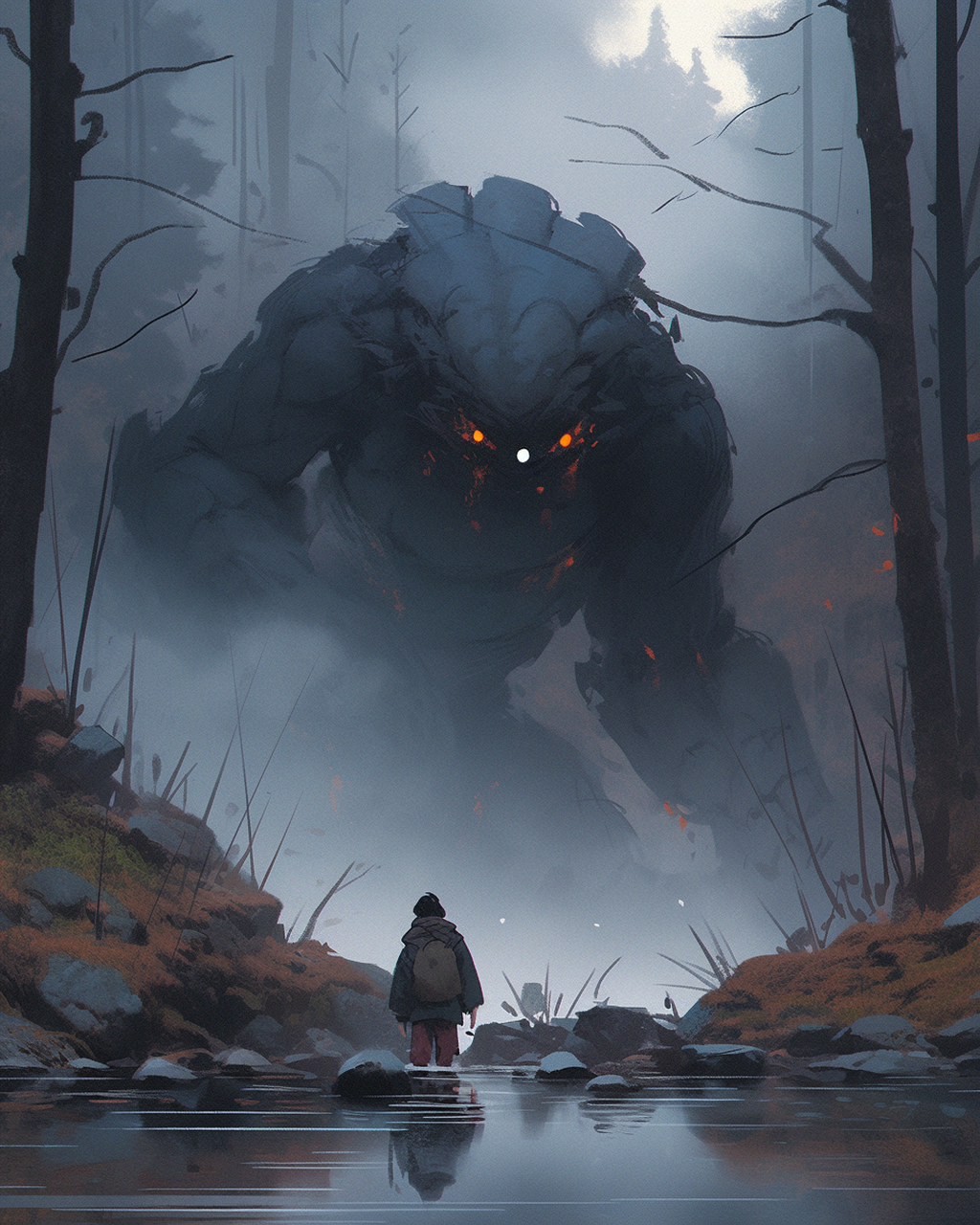 森林里有只大怪物!好吓人!#ai绘画