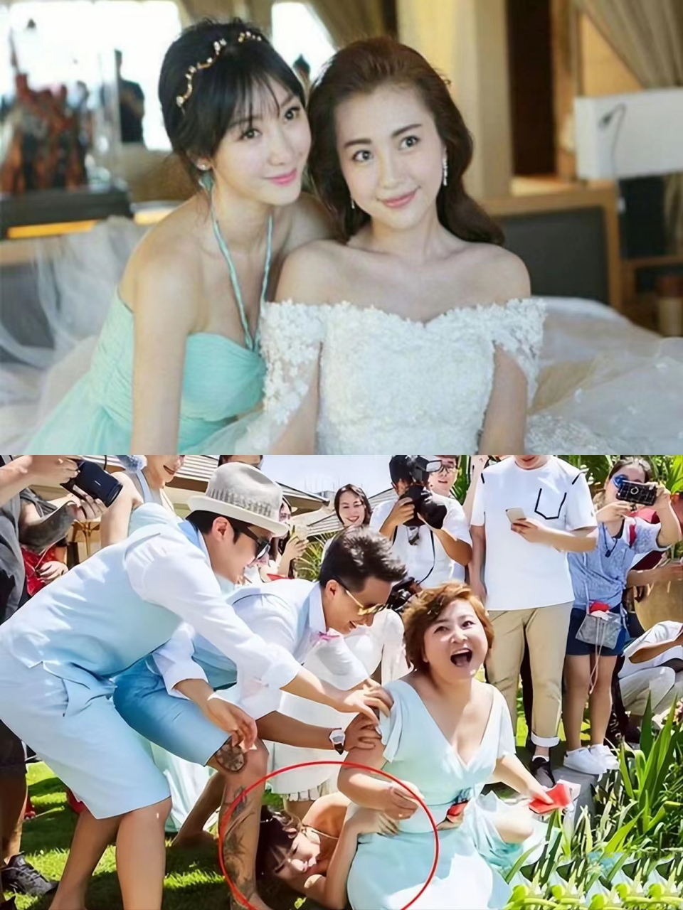 包文婧包贝尔结婚伴娘团全是美女,不过还是心疼柳岩被扔进进水里