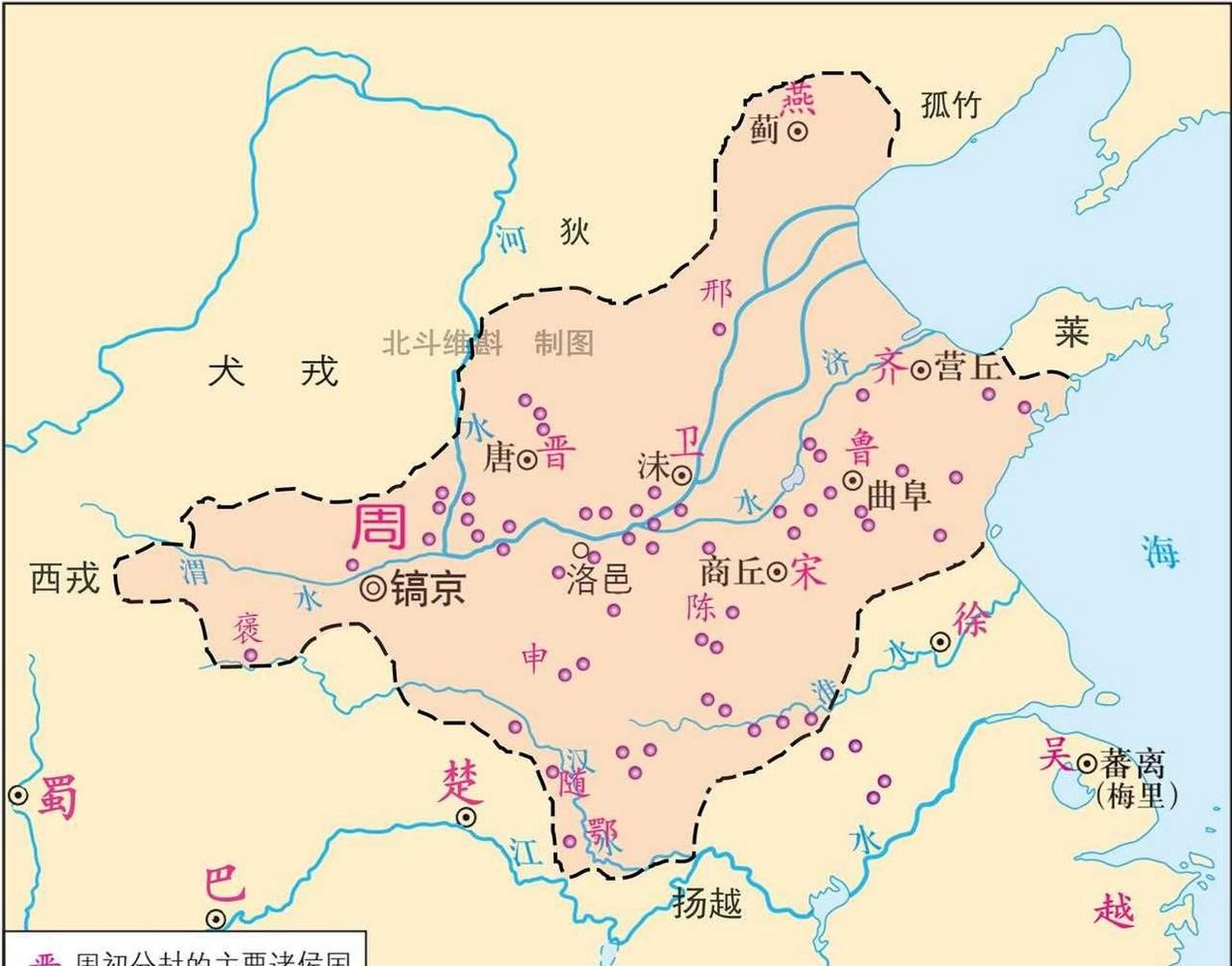 周朝的版图.西周基本统一了北方地区.