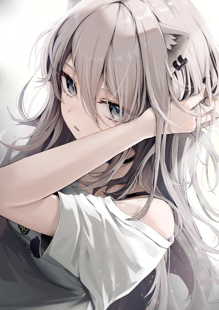 画师:せとかね	 白毛猫耳少女