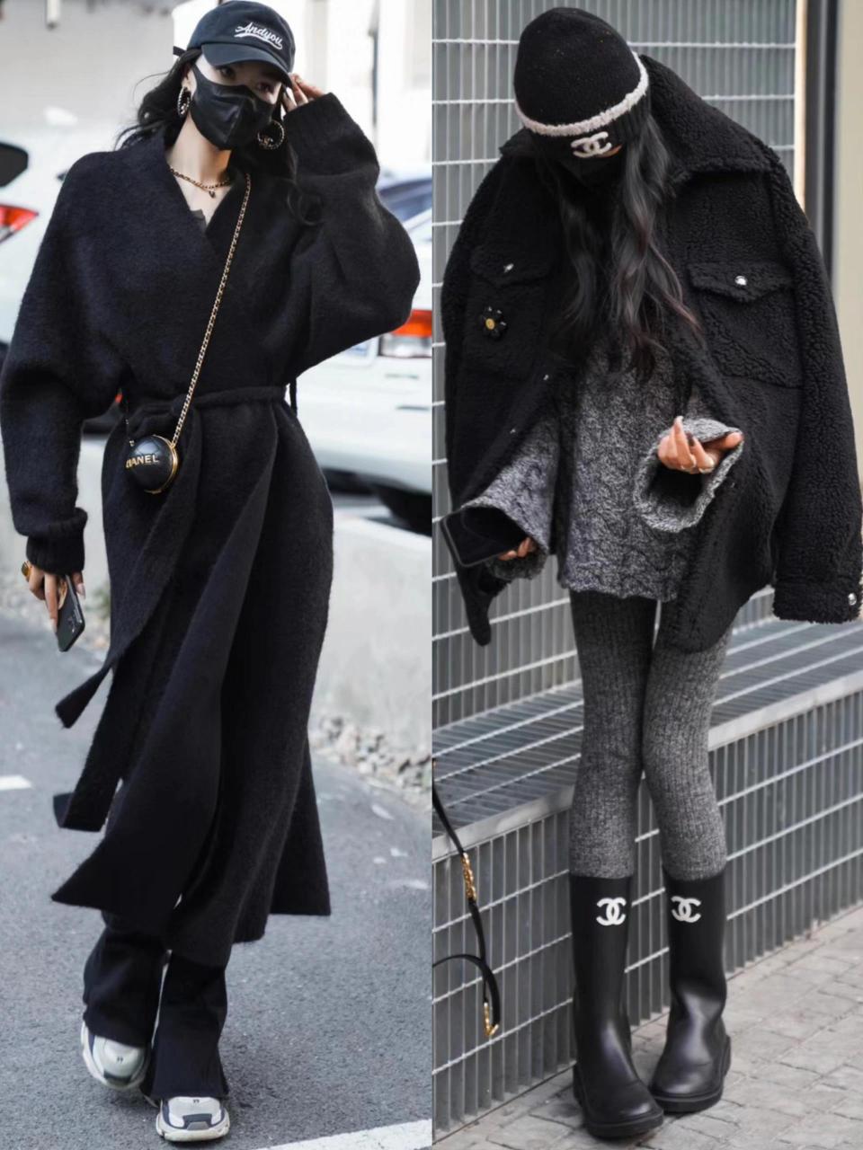 杨幂综艺录制穿搭 黑色皮裙配黑上衣 黑色短丝袜做点缀,整体酷帅又飒