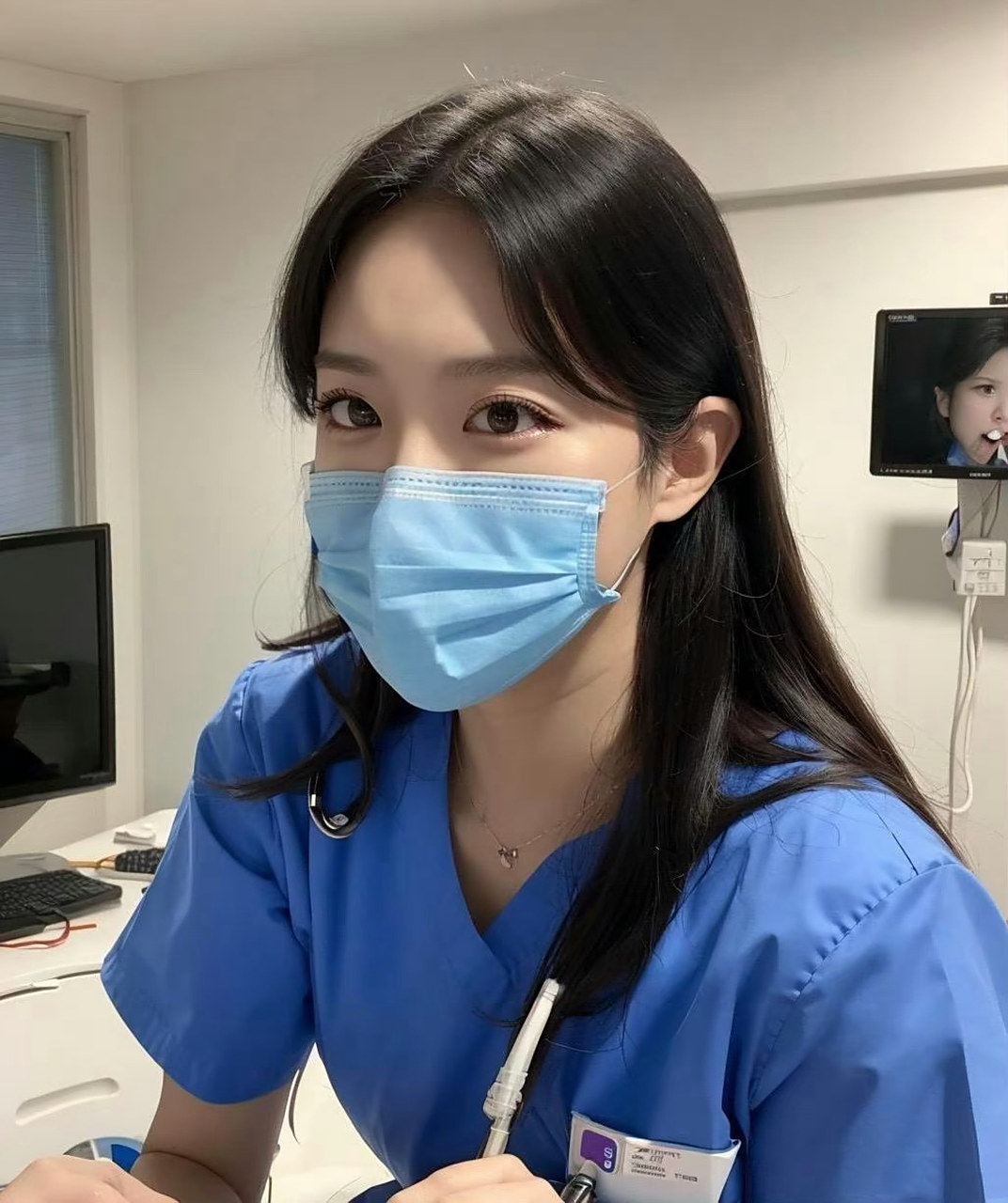 美女护士戴着口罩也掩盖不了美貌