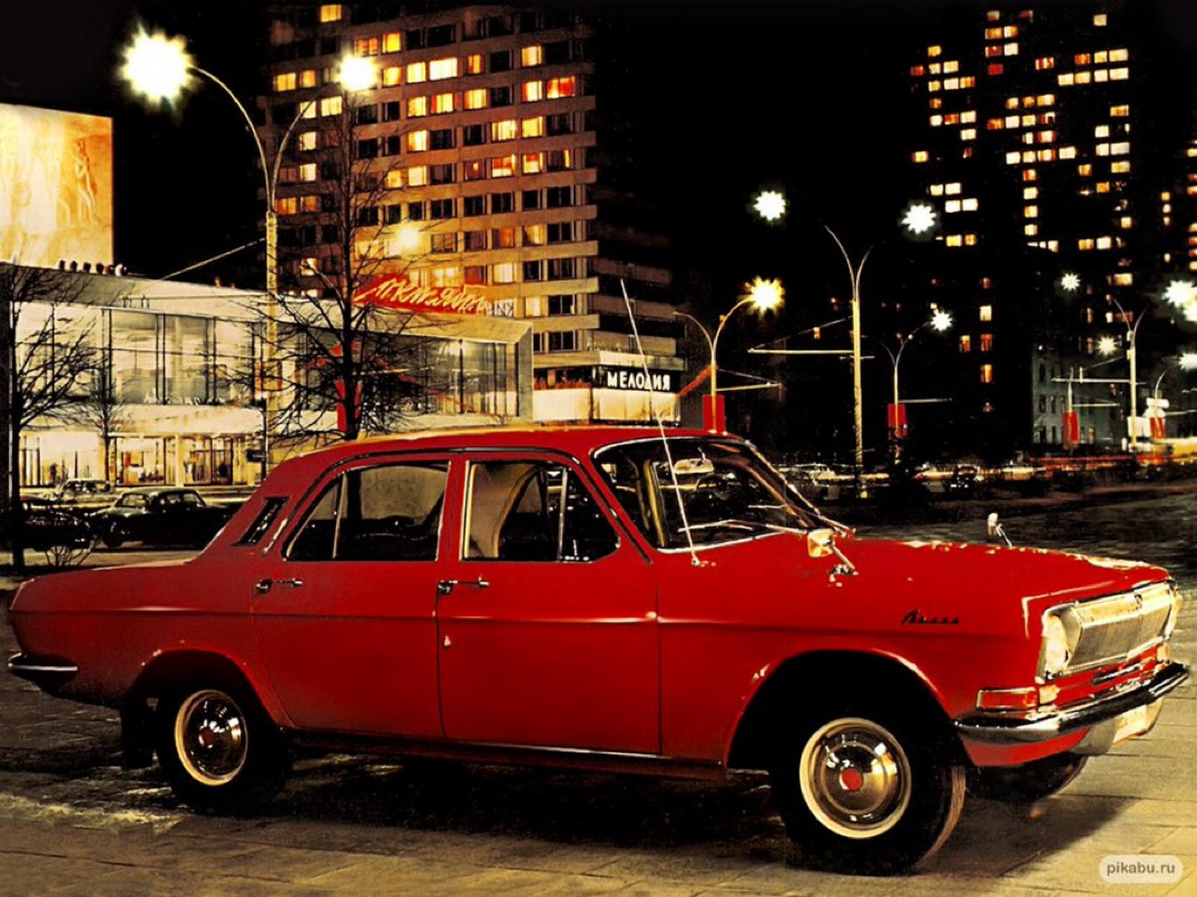 gaz-24"伏尔加"汽车广告,莫斯科的夜晚,1970年