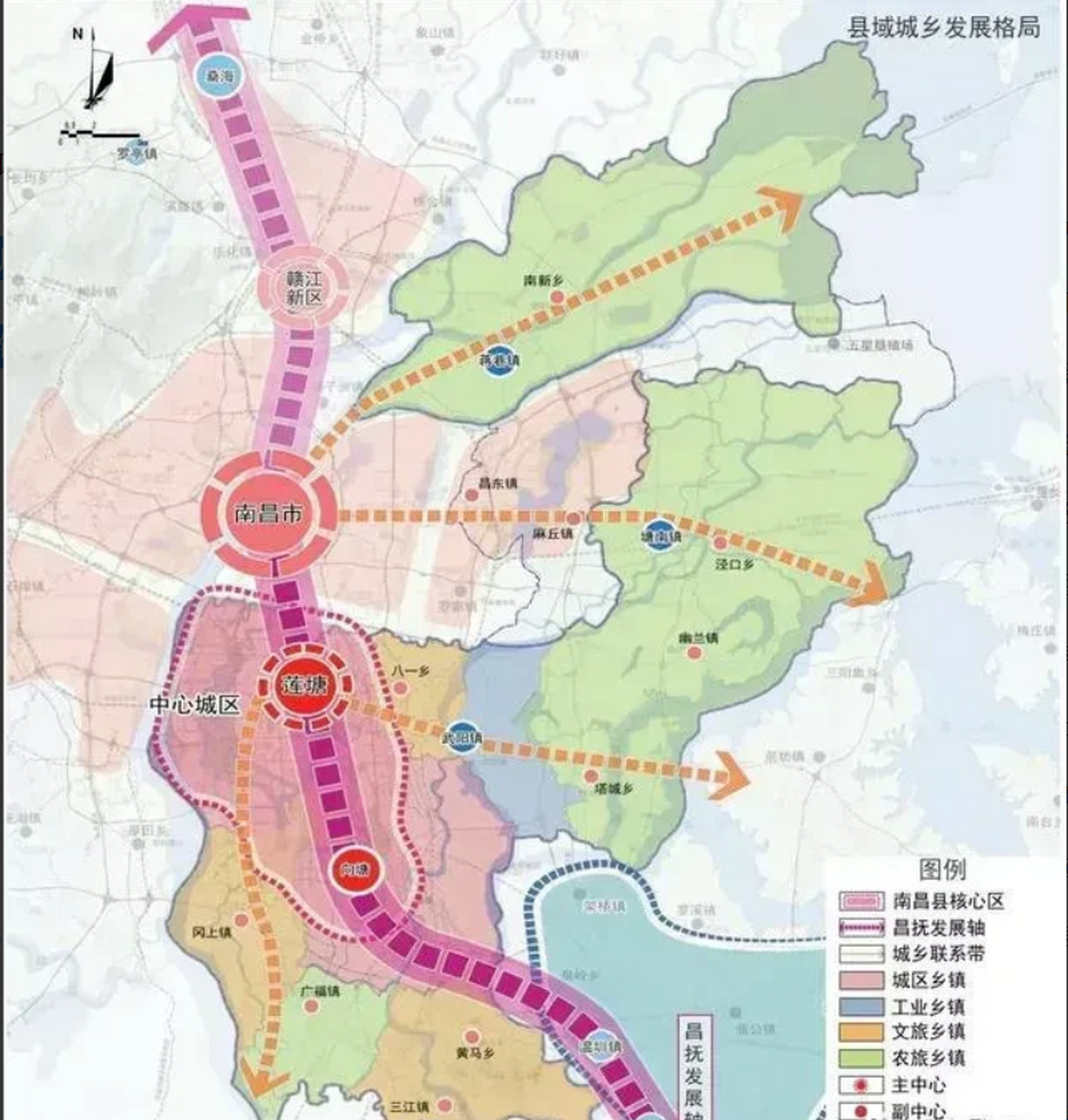 南昌县县域城乡发展格局图和规划范围层次图  南昌县最北的蒋巷镇和南