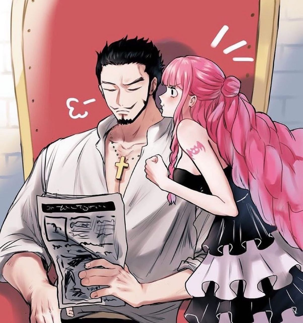 鹰眼和他老婆看报纸#动漫# #漫画# #海贼王