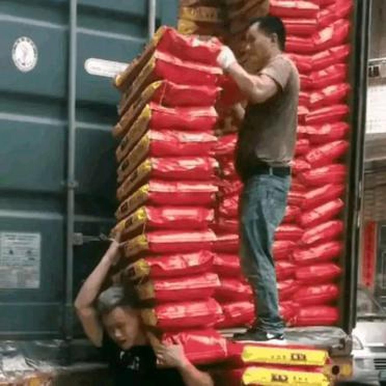 不可能吧,一袋五十斤,十三袋,真有这么大力气的人?