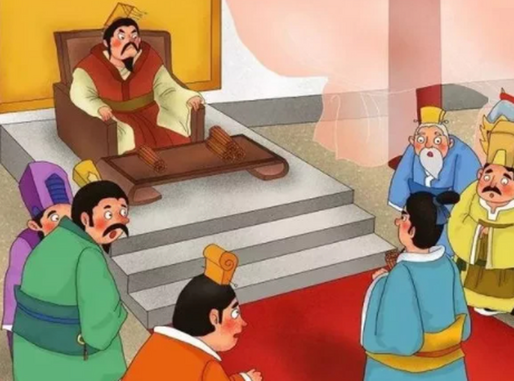 齐宣王威风十足,照例用手一招,说:"颜斶,过来!