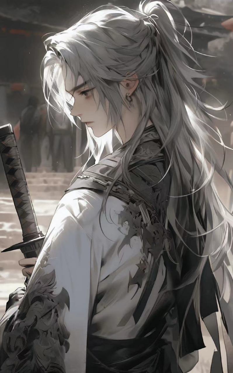 古装银发男系列古风插画 #古风插画# #ai绘画