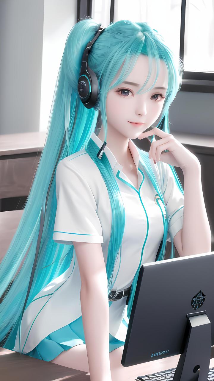动漫壁纸##ai绘画#学生装的初音未来,喜欢的就下载成为你的手机壁纸