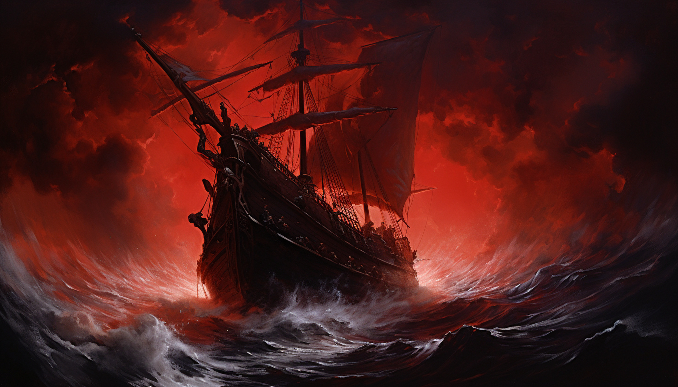猩红之海上的幽灵船!#ai绘画# #百度仲夏打卡挑战赛