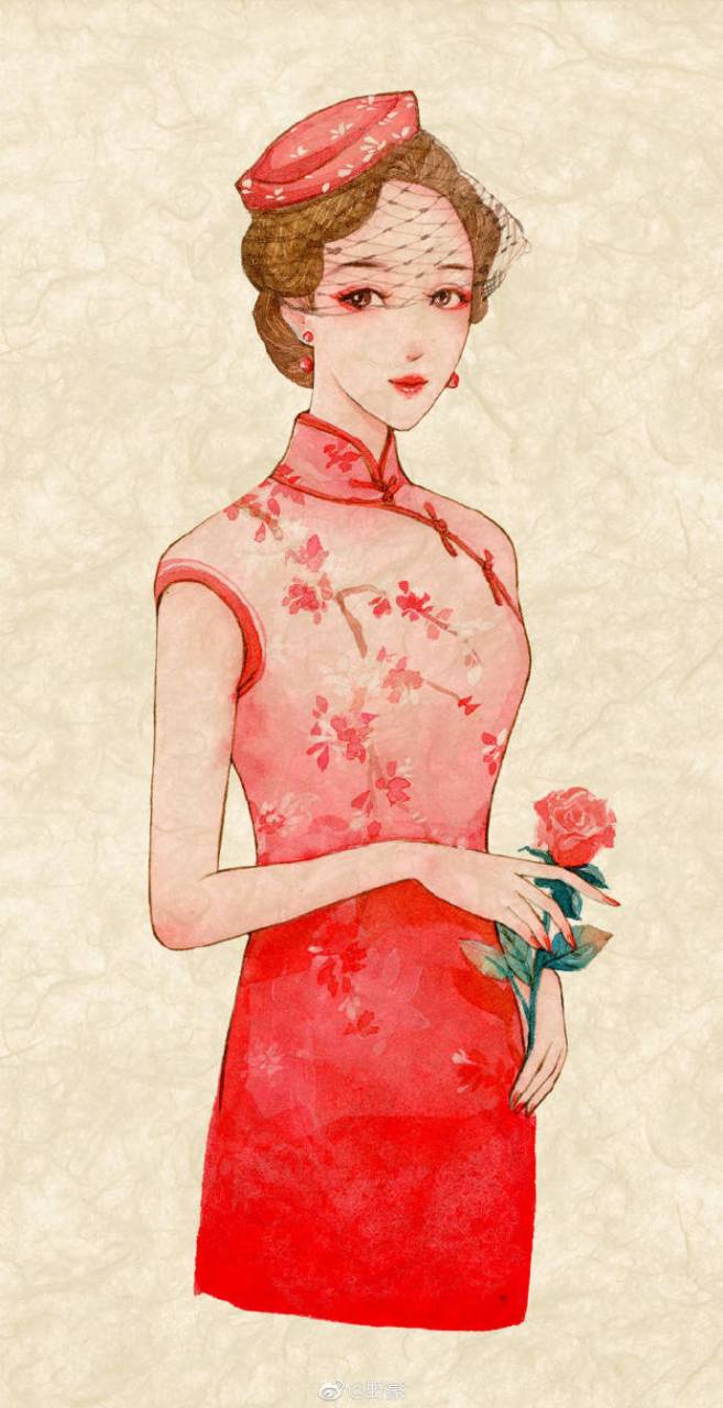 【古风素材鉴赏】一组民国旗袍女子插画.