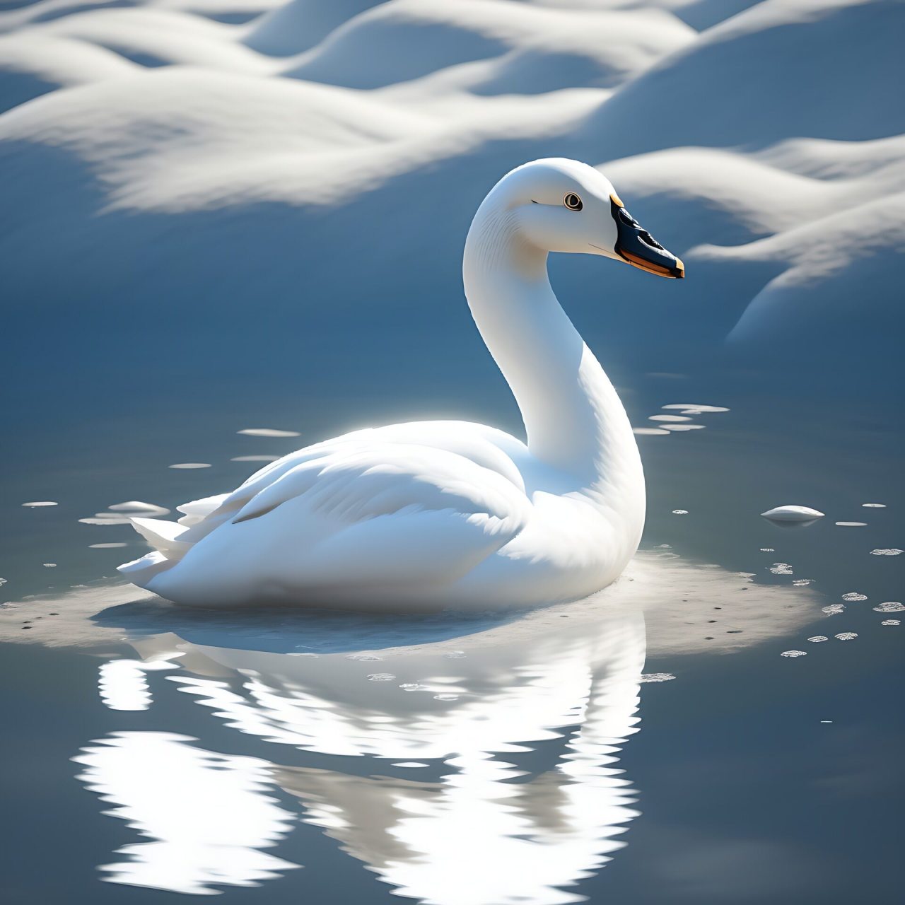 白天鹅在水中嬉戏, 舞动着优雅的身姿.