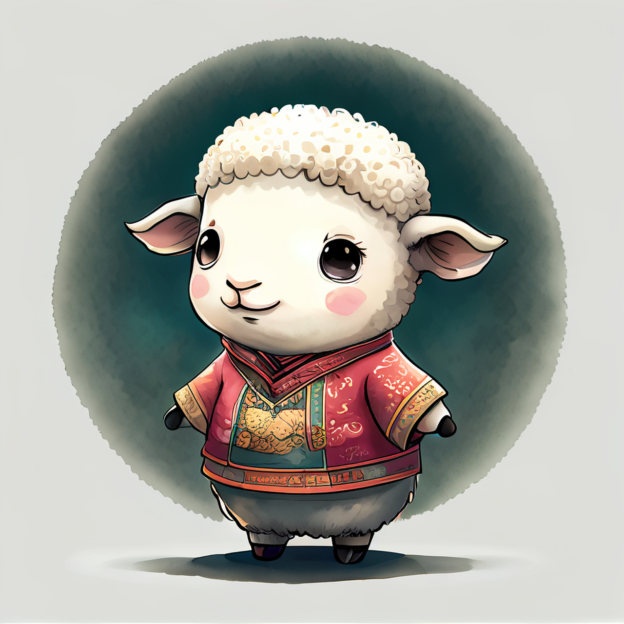 百度ai绘图黑科技#可爱的卡通形象设计,拟人化的小绵羊,穿着中国赐吵