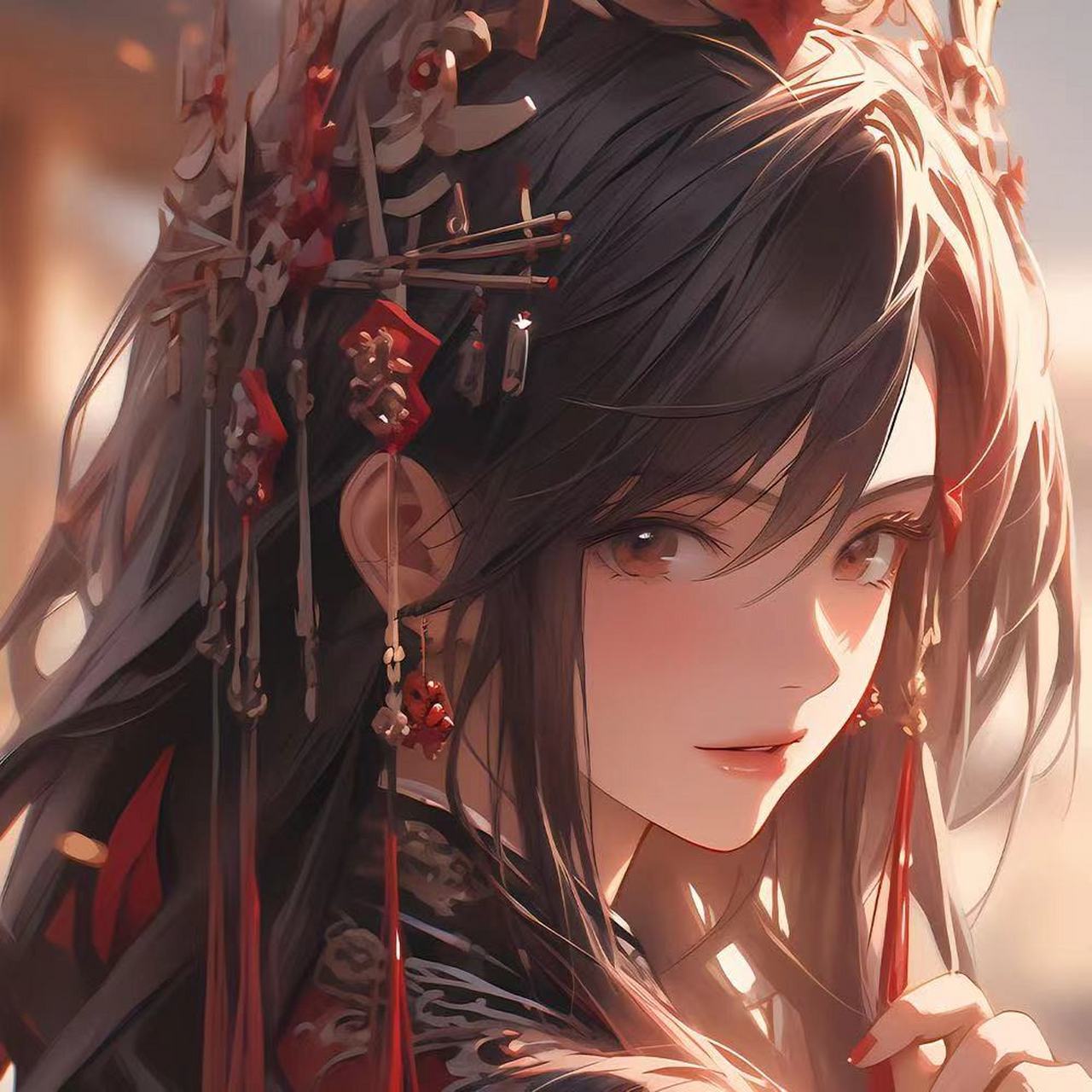 红色系古风少女插画头像,哪张是是你心目中的古风少女?