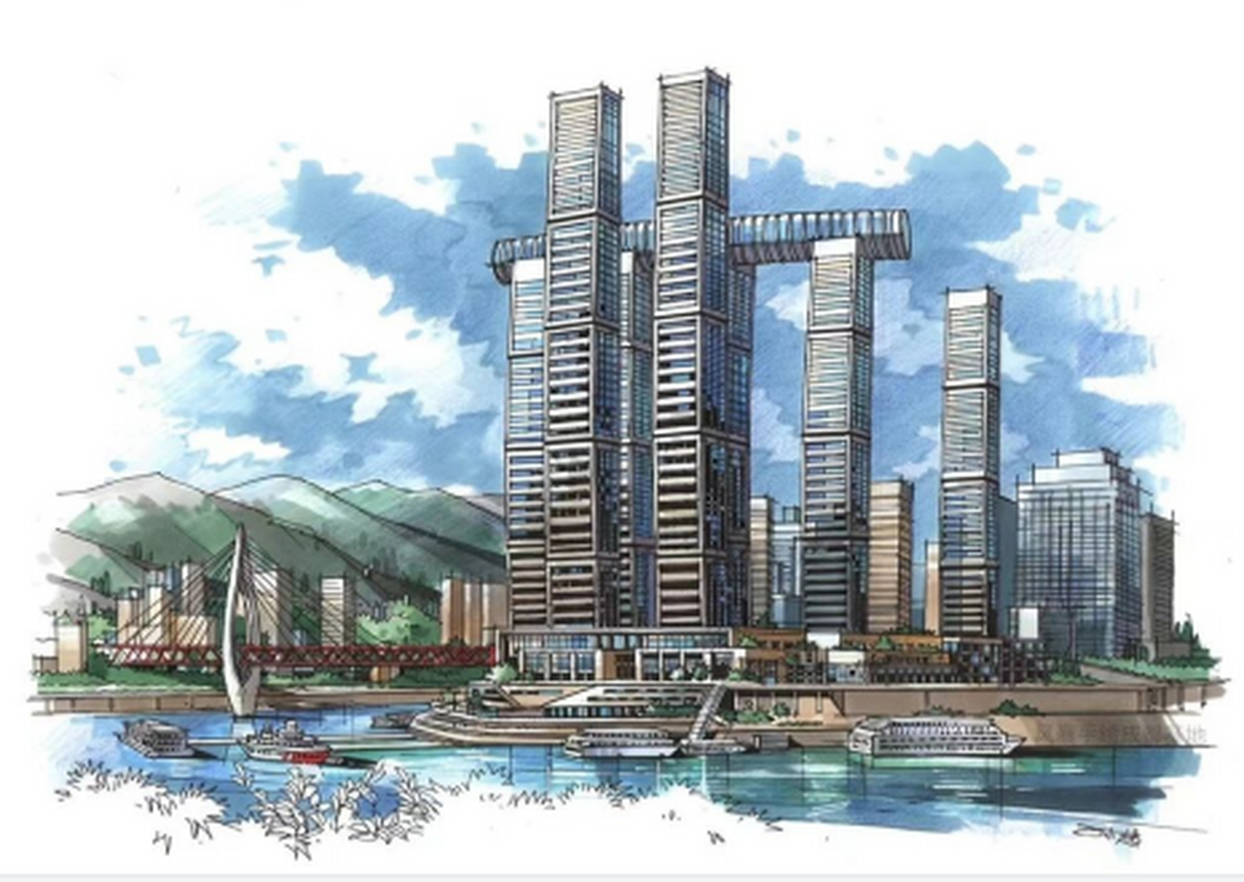 乘风破浪,扬帆起航(重庆来福士广场) 建筑手绘马克笔上色作品分享马克