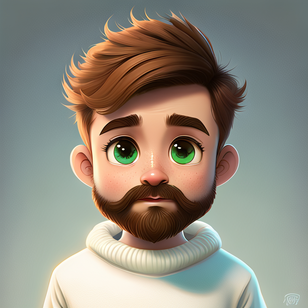 百度ai绘图黑科技#可爱的卡通人物,绿棕色的眼睛,深金色的发髻,短